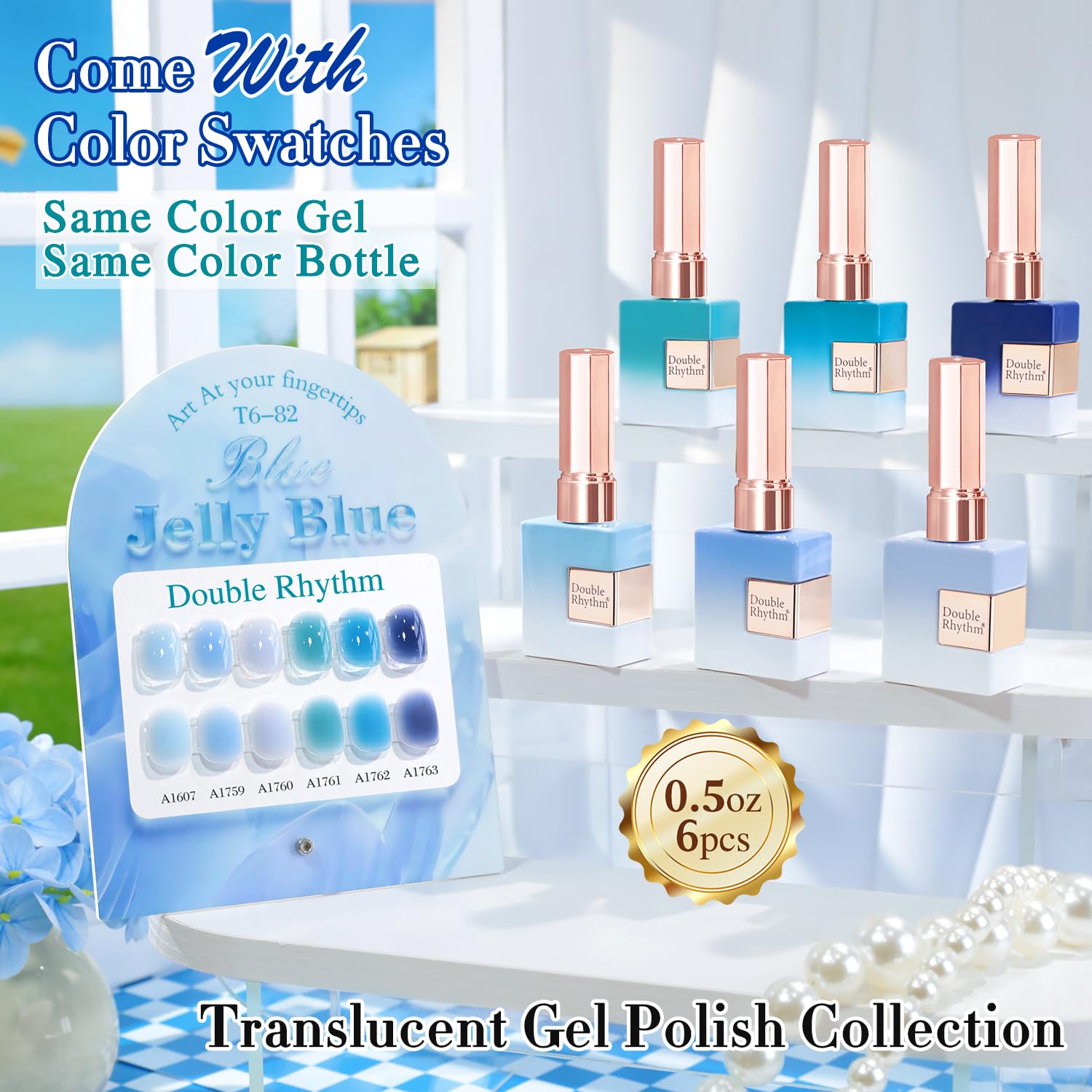 Double Rhythm 6 pcs gel polish set image displays bottle collection for versatile DIY looks.
