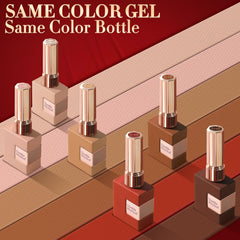 Double Rhythm gel polish bottle set in beige-pink tones for versatile day-to-night nails