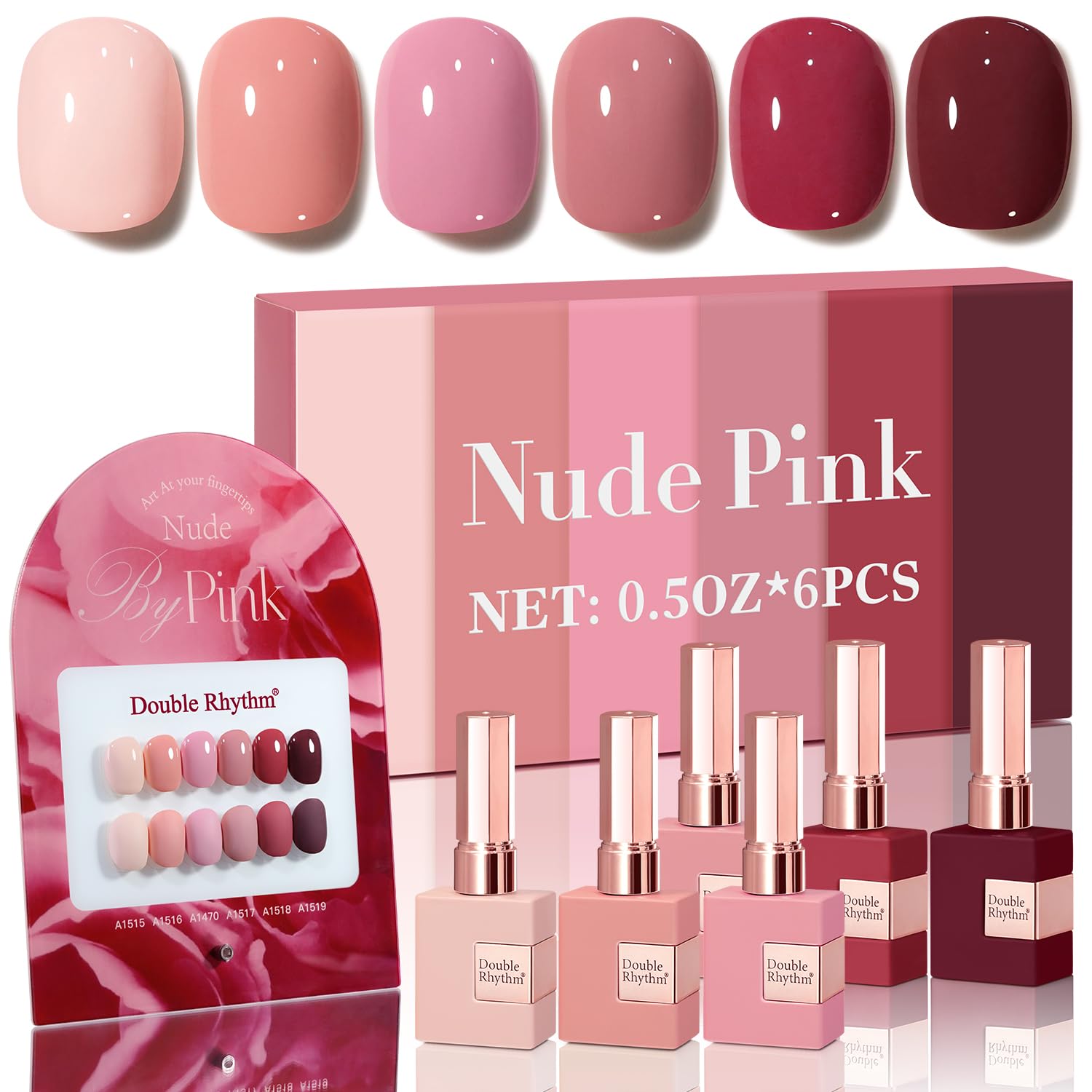 Double Rhythm 6 Pcs Gel Polish set with 15ml bottles for seamless at-home manicures.