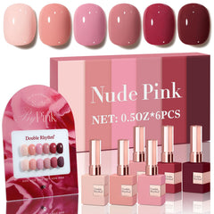 Double Rhythm 6 Pcs Gel Polish set with 15ml bottles for seamless at-home manicures.