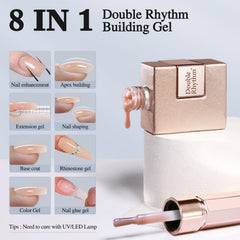 Double Rhythm 8-in-1 gel application enabling apex build and length.