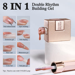 Double Rhythm 8-in-1 hard gel forms apex for stronger nails.