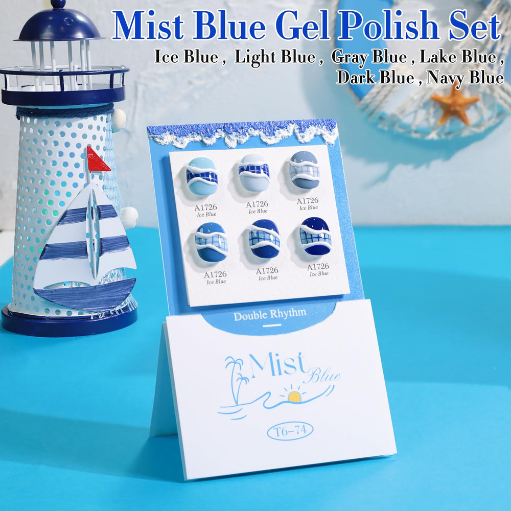 At-home manicure setup with Double Rhythm gel polish.
