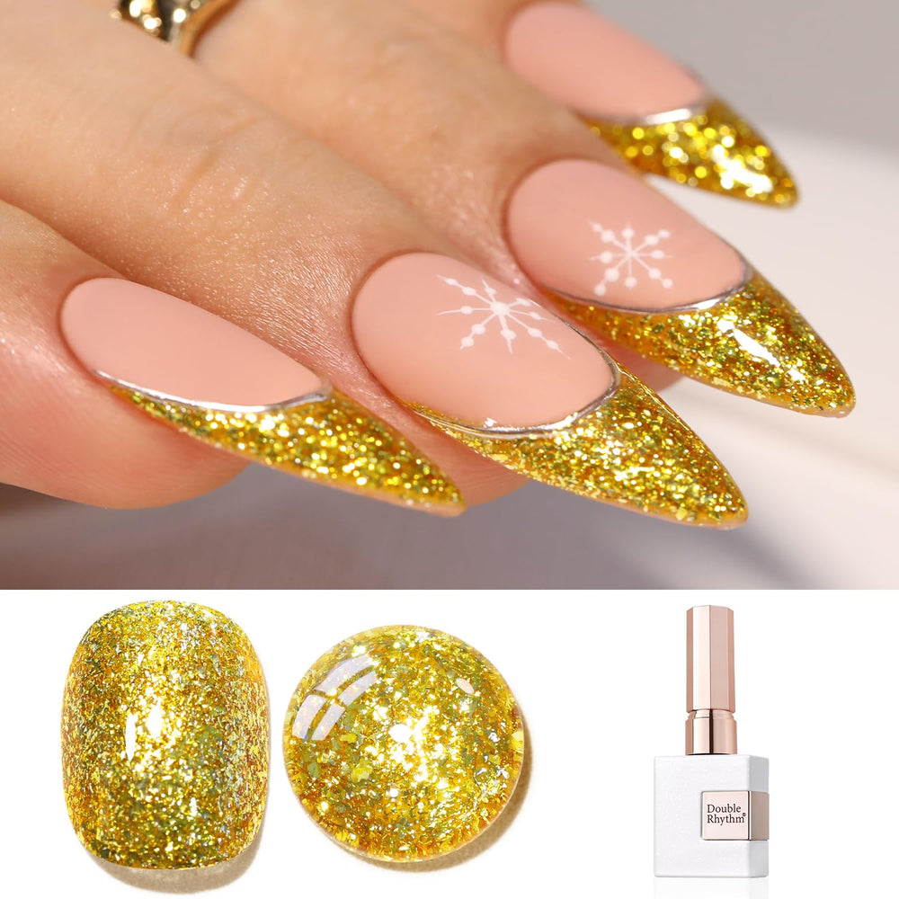 Double Rhythm B1126 glitter nail polish bottle shows holographic shimmer ideal for salon nails.