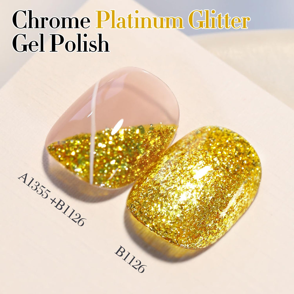 Double Rhythm B1126 swatch reveals glittery color perfect for eye-catching manicures.