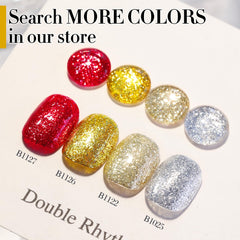 Double Rhythm B1126 nail art close-up highlights multicolor glitter options.