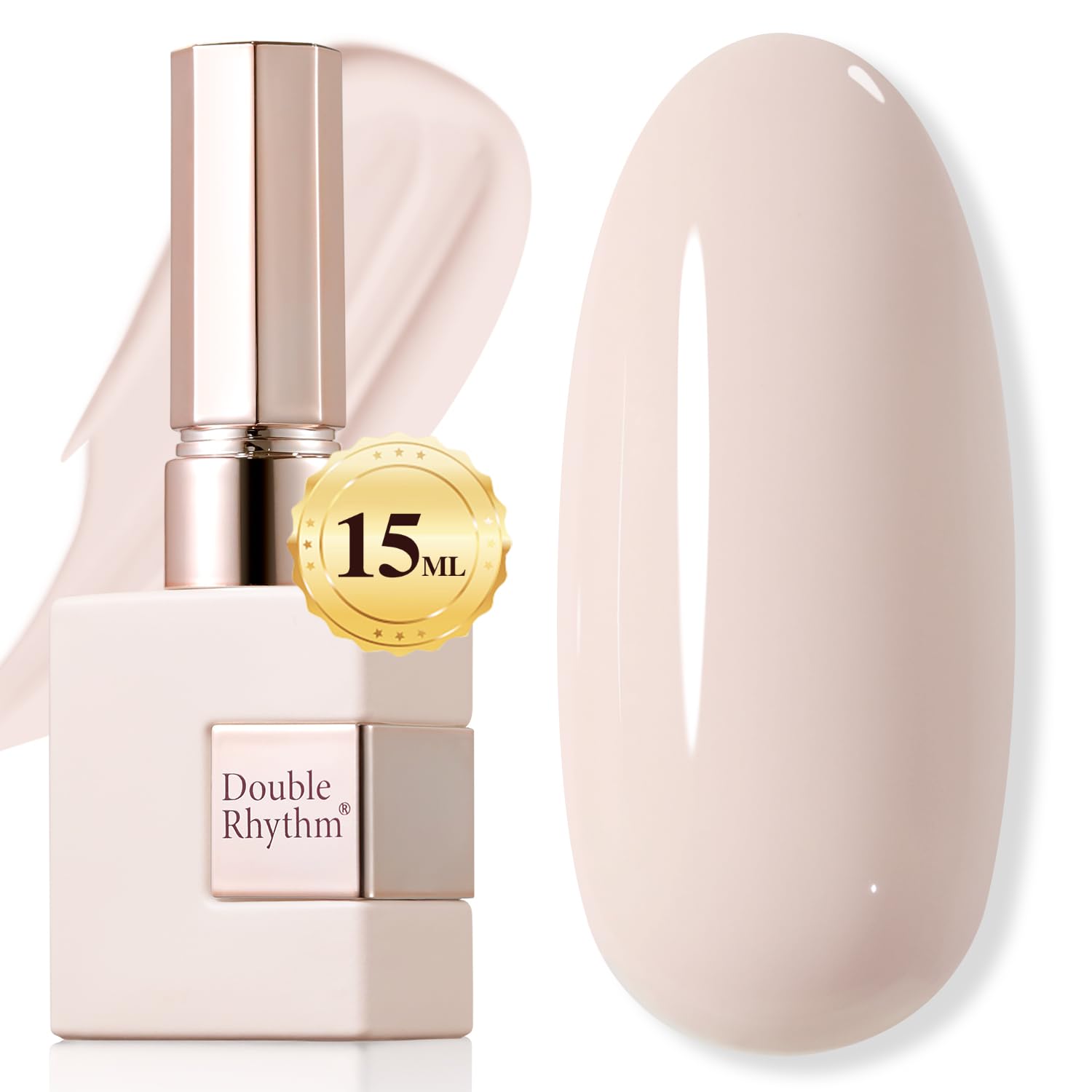 Double Rhythm beige-pink sheer gel polish swatch for natural everyday nails.