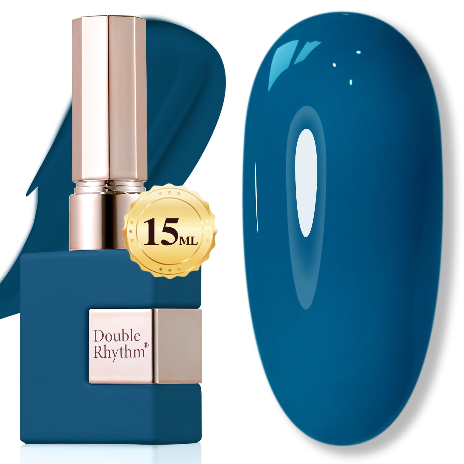 Double Rhythm blue A1458 gel polish bottle front view for at-home manicure