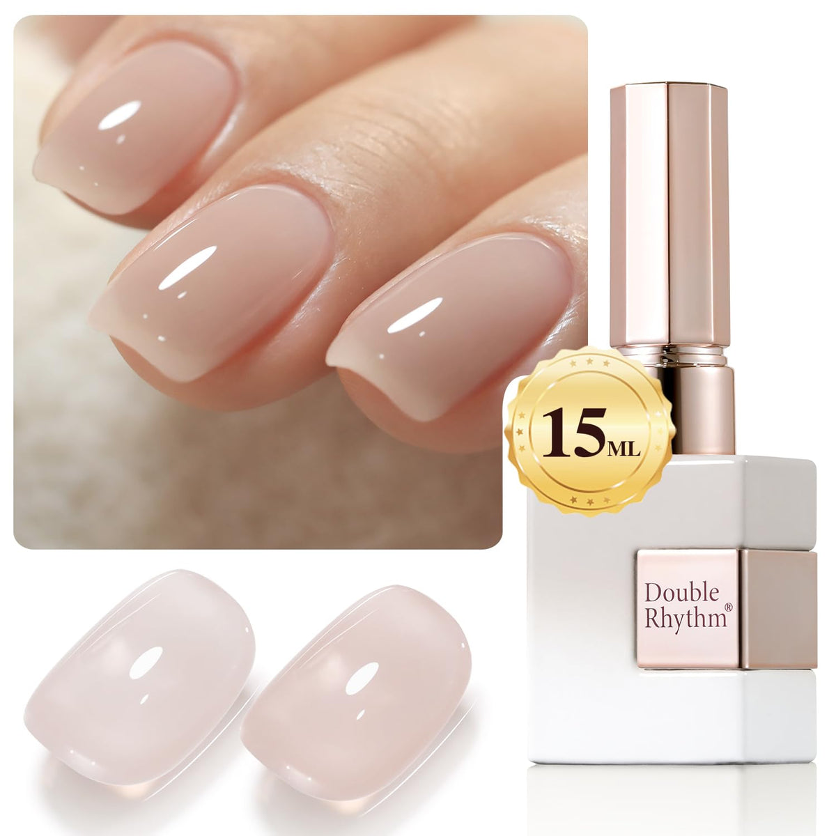 Double Rhythm jelly gel polish bottle closeup, showcasing a translucent finish and premium packaging.