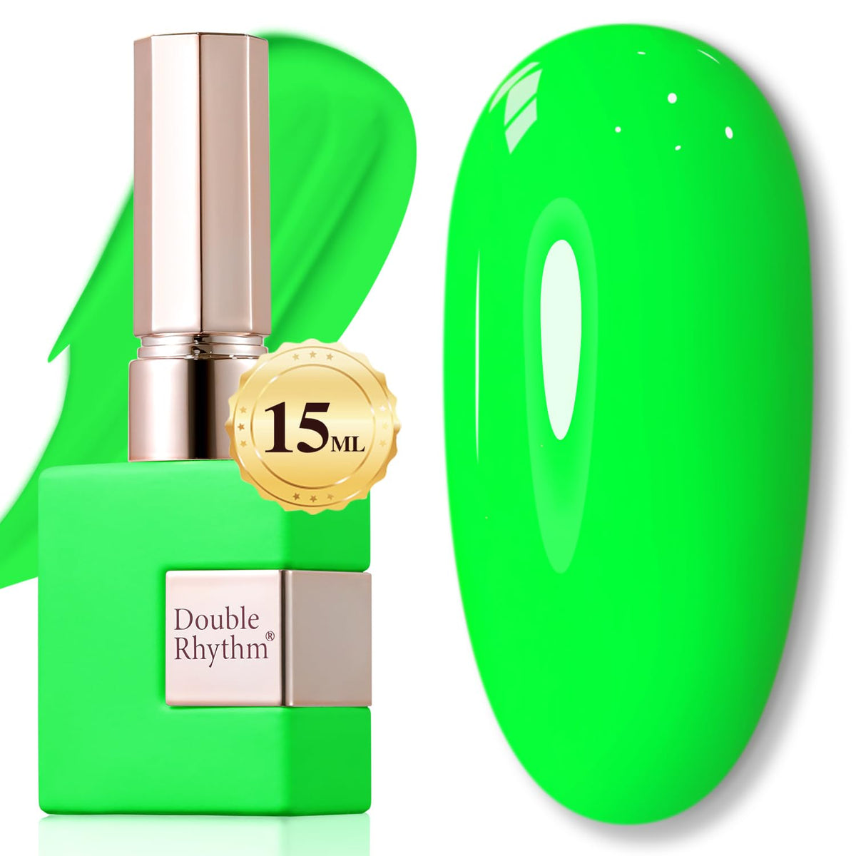 Double Rhythm bright green 15ml bottle ready for gel polish application
