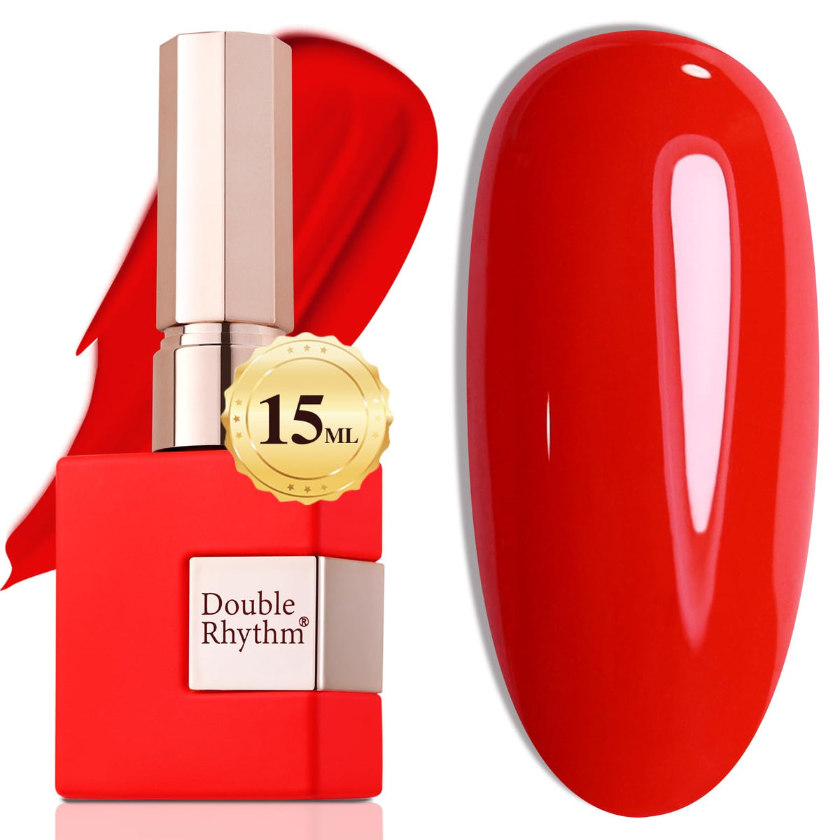 Double Rhythm Bright Red bottle close-up for salon-ready color.