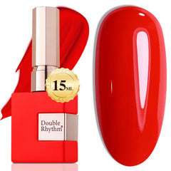 Double Rhythm Bright Red bottle close-up for salon-ready color.