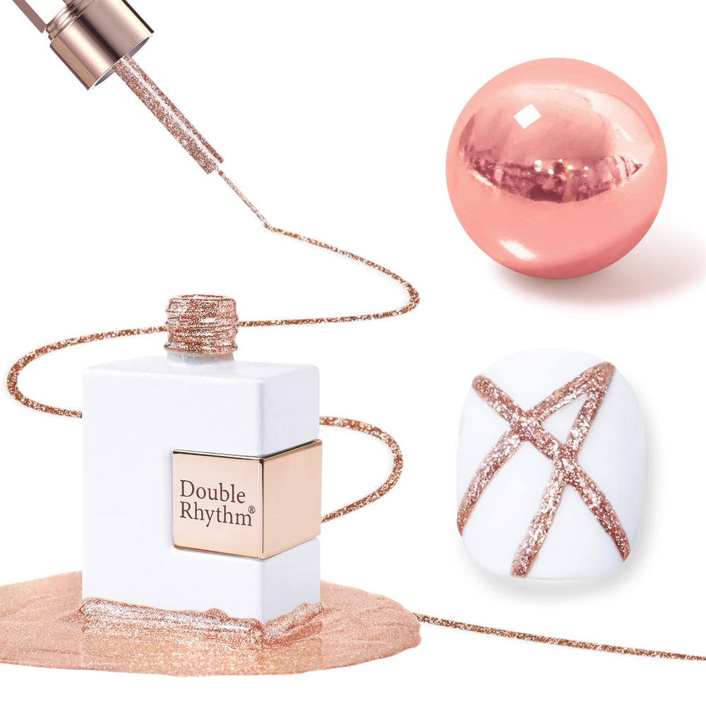 Double Rhythm Bronze Mirror Gel bottle shows metallic shimmer for bold nails.