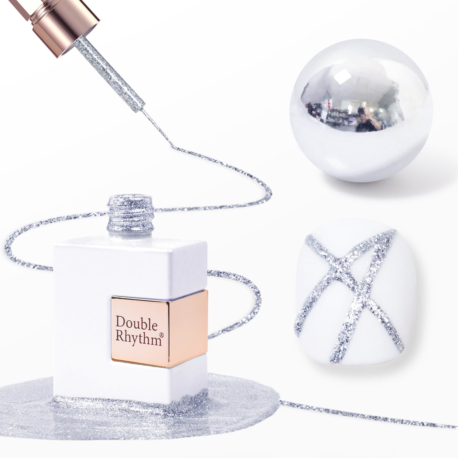 Double Rhythm bronze-mirror gel polish adds a dazzling metallic glow for statement nails.