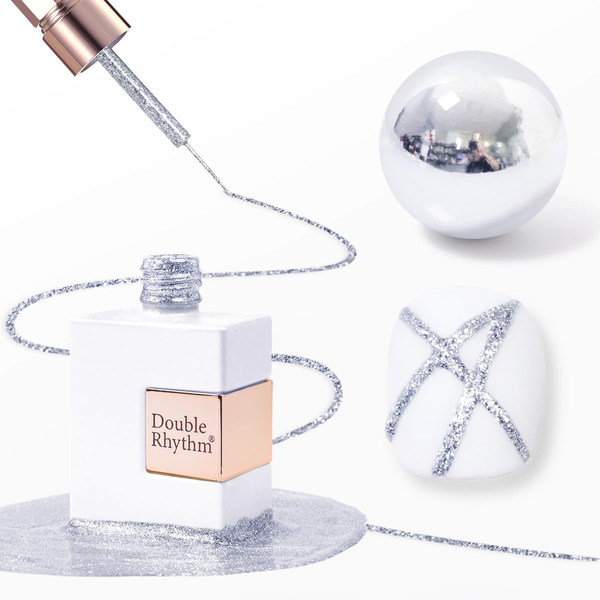 Double Rhythm bronze-mirror gel polish adds a dazzling metallic glow for statement nails.