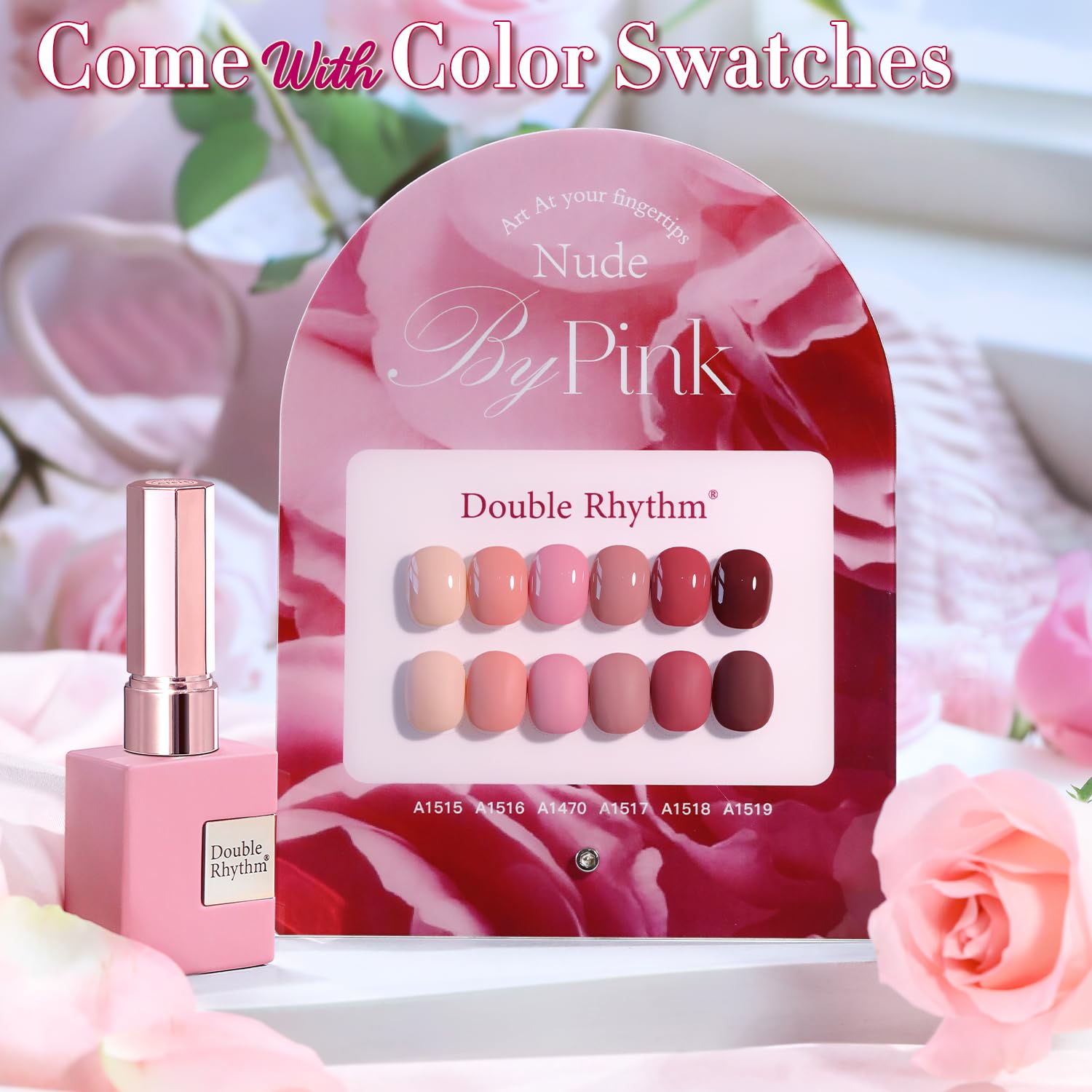 Double Rhythm burgundy gel polish swatches offer rich color payoff.