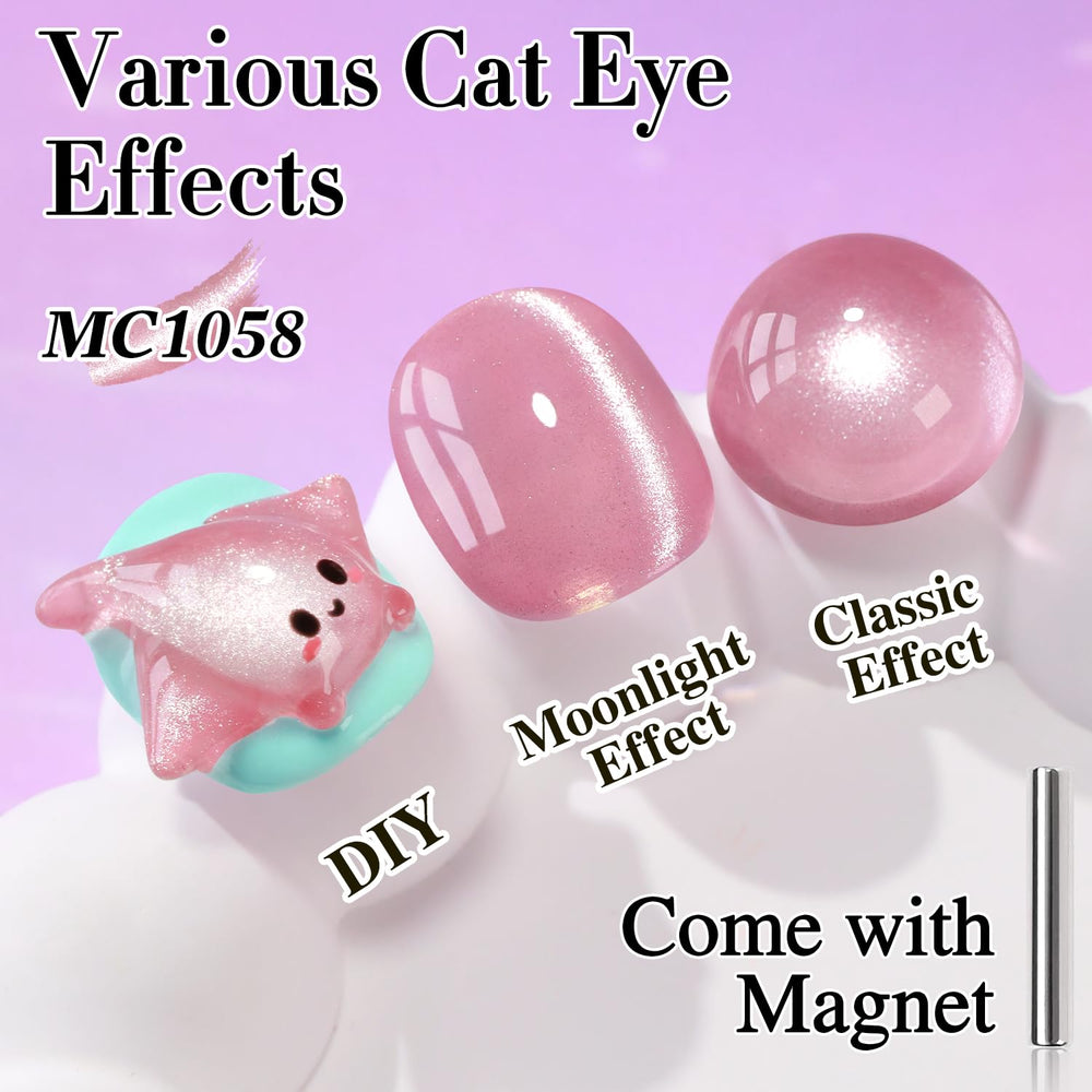 Cat eye close-up showing shifting shimmer and glossy finish by Double Rhythm
