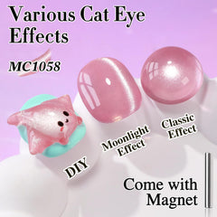 Cat eye close-up showing shifting shimmer and glossy finish by Double Rhythm