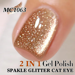 Close-up of magnet effect on Double Rhythm cat eye gel for shifting holographic shimmer.