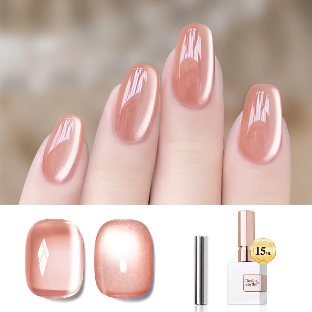 Double Rhythm cat-eye gel polish bottle with magnetic shimmer for at-home nails.