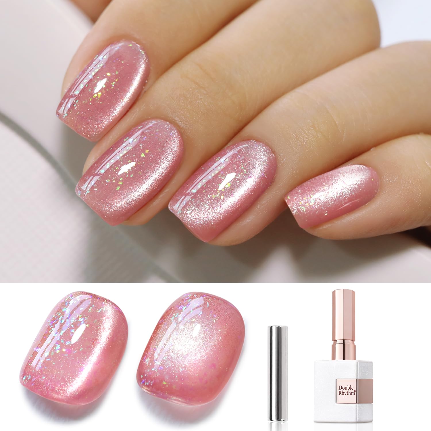 Double Rhythm cat-eye gel polish bottle shows magnetic effect for custom nail art