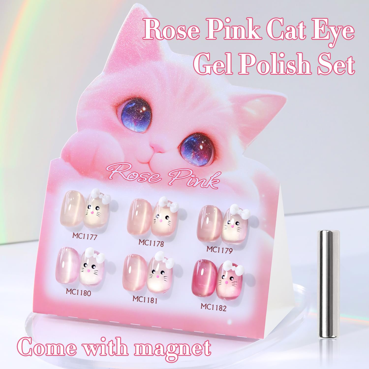Magnetic holographic effect demonstrated on Double Rhythm Cat Eye polish.