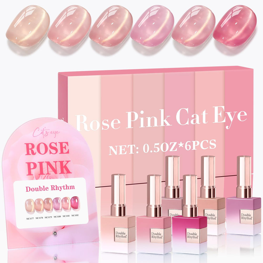 Double Rhythm Cat Eye set shown with six identical bottles for at-home manicures.
