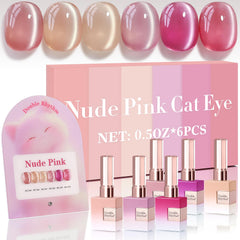 Double Rhythm cat eye gel polish bottle in Nude Pink Rose T6-30 with shimmering finish.