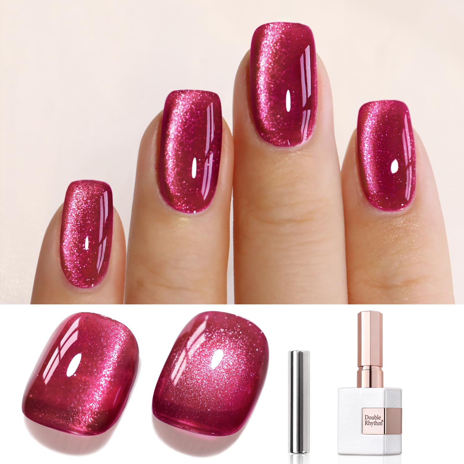 Double Rhythm cat-eye gel polish 15ml bottle ready for magnetic art.