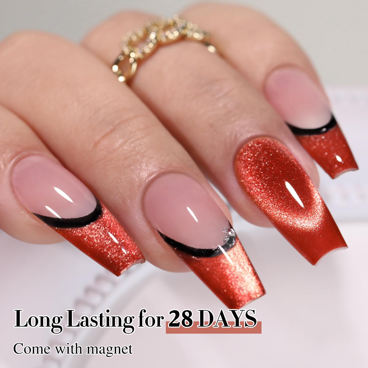 Double Rhythm cat eye gel polish with holographic glitter for dazzling sparkle.