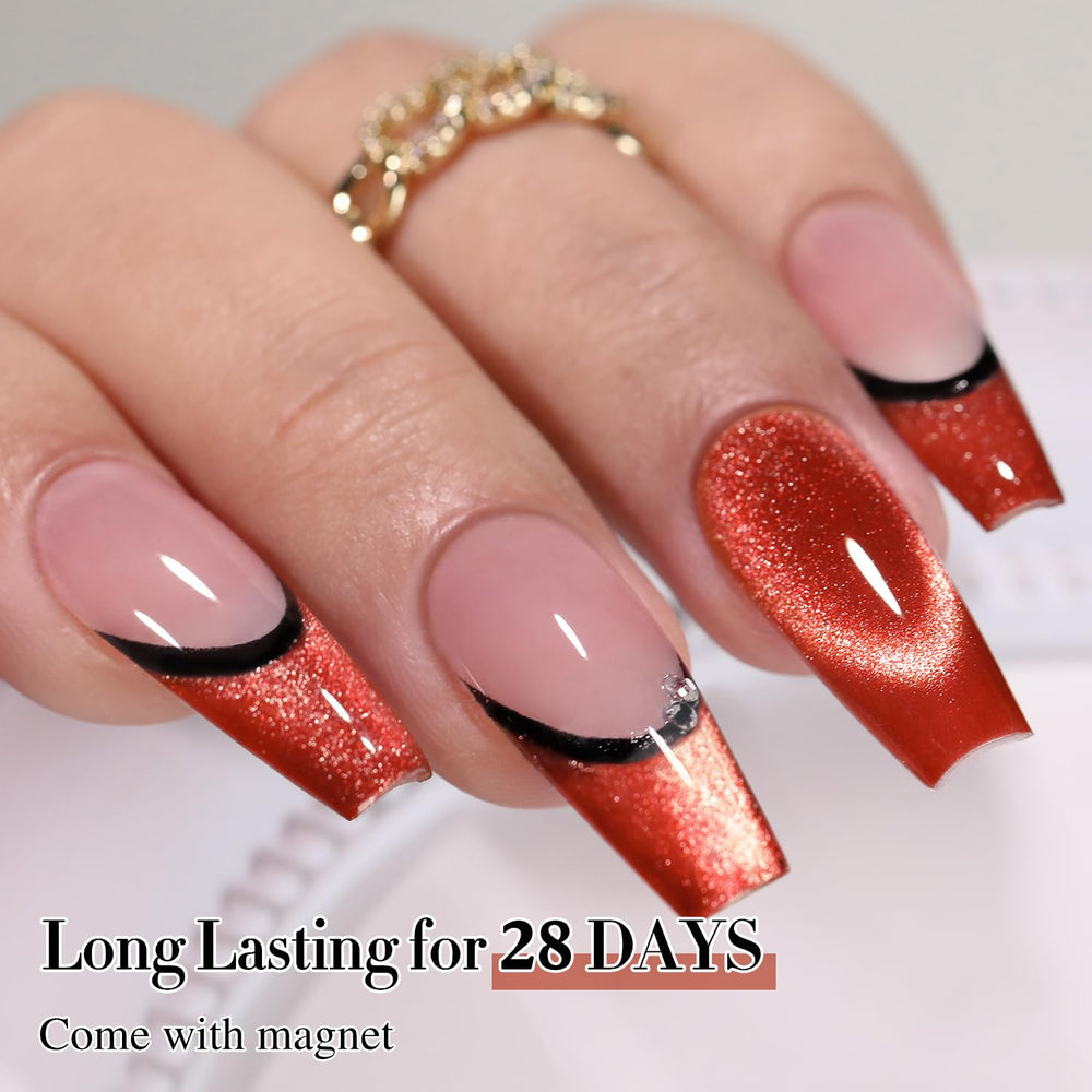 Double Rhythm cat eye gel polish with holographic glitter for dazzling sparkle.