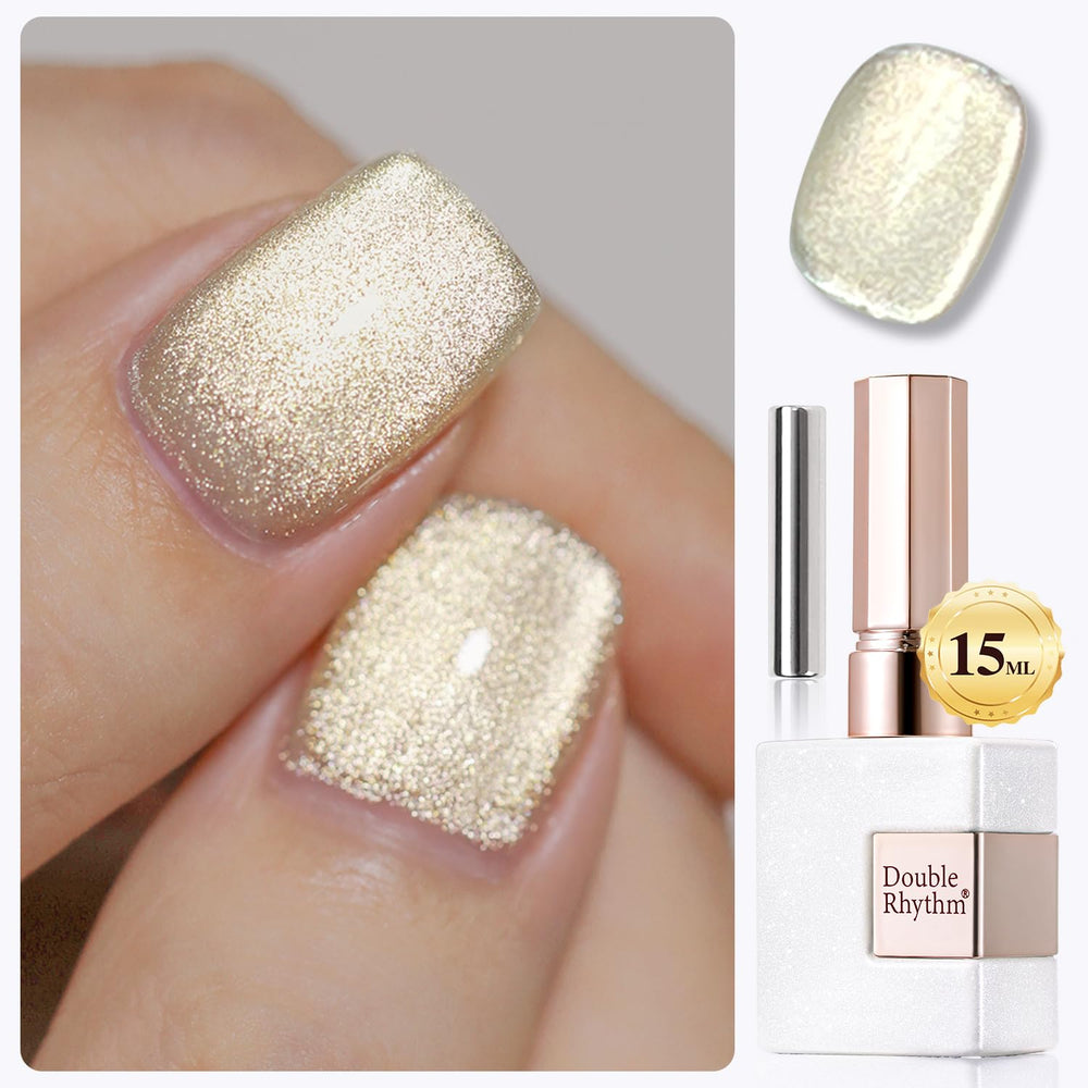 Double Rhythm Cat Eye gel polish ice glass shimmer for bold nail art.