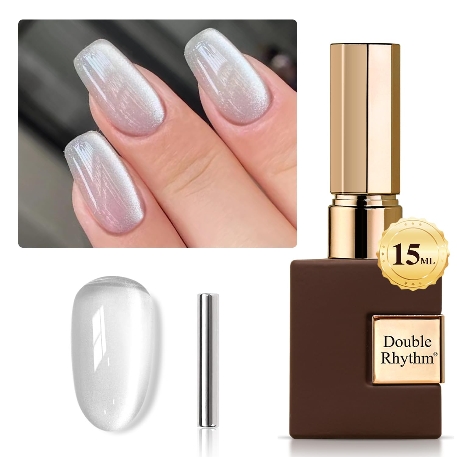 Double Rhythm cat-eye gel polish with magnet for multidimensional shimmer.