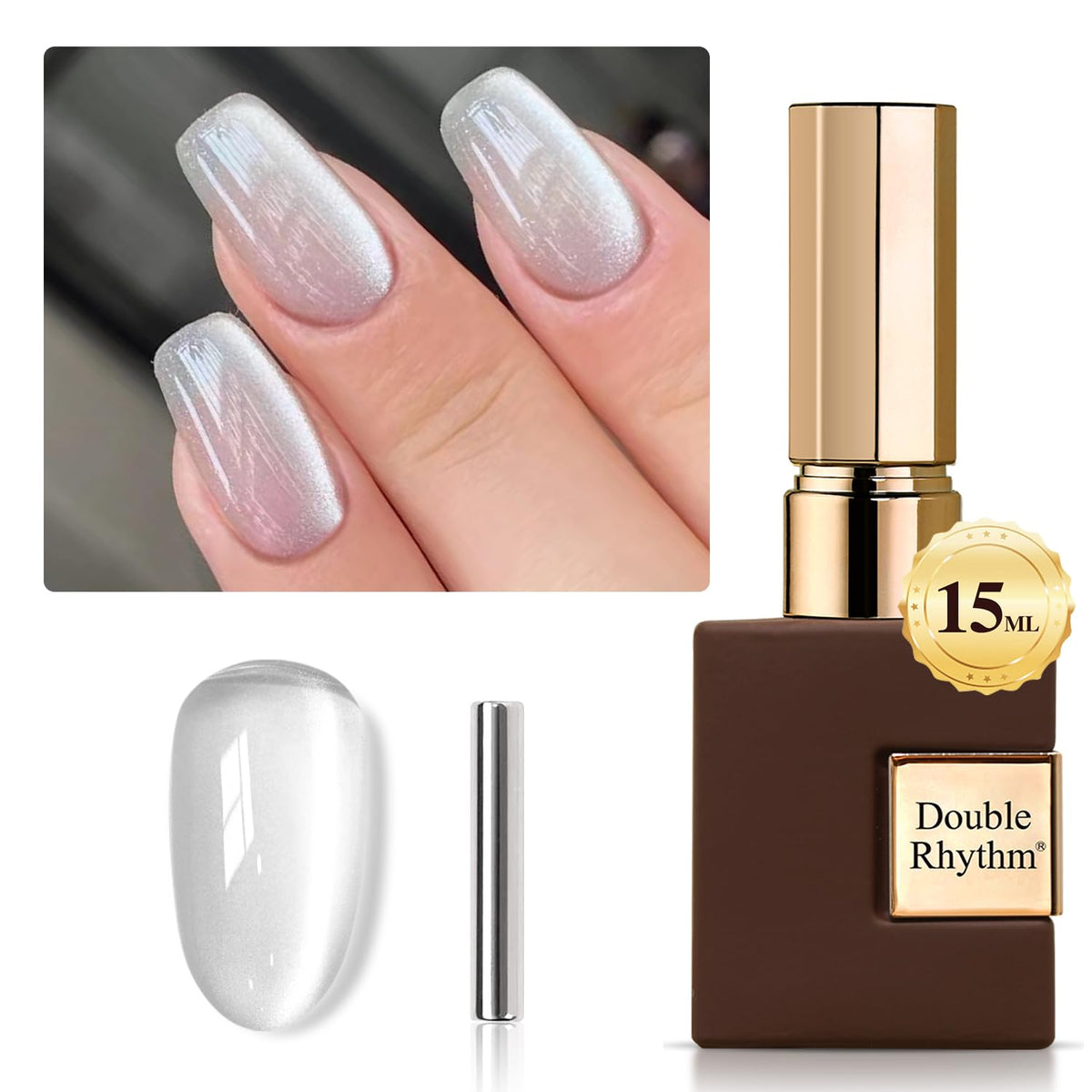 Double Rhythm cat-eye gel polish with magnet for multidimensional shimmer.