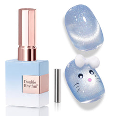Double Rhythm Mermaid Blue cat eye gel polish bottle with holographic shimmer for salon-quality at-home use