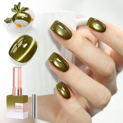 Double Rhythm cat-eye gel polish Sage Green bottle with magnetic shimmer for chic nails.