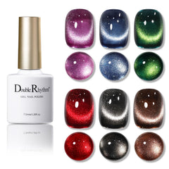 Double Rhythm cat eye gel polish set with magnetic tool for customizable nail art.