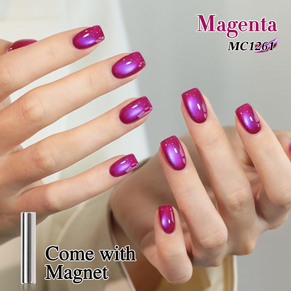 Magnet close-up demonstrates dramatic cat-eye shift on the gel.