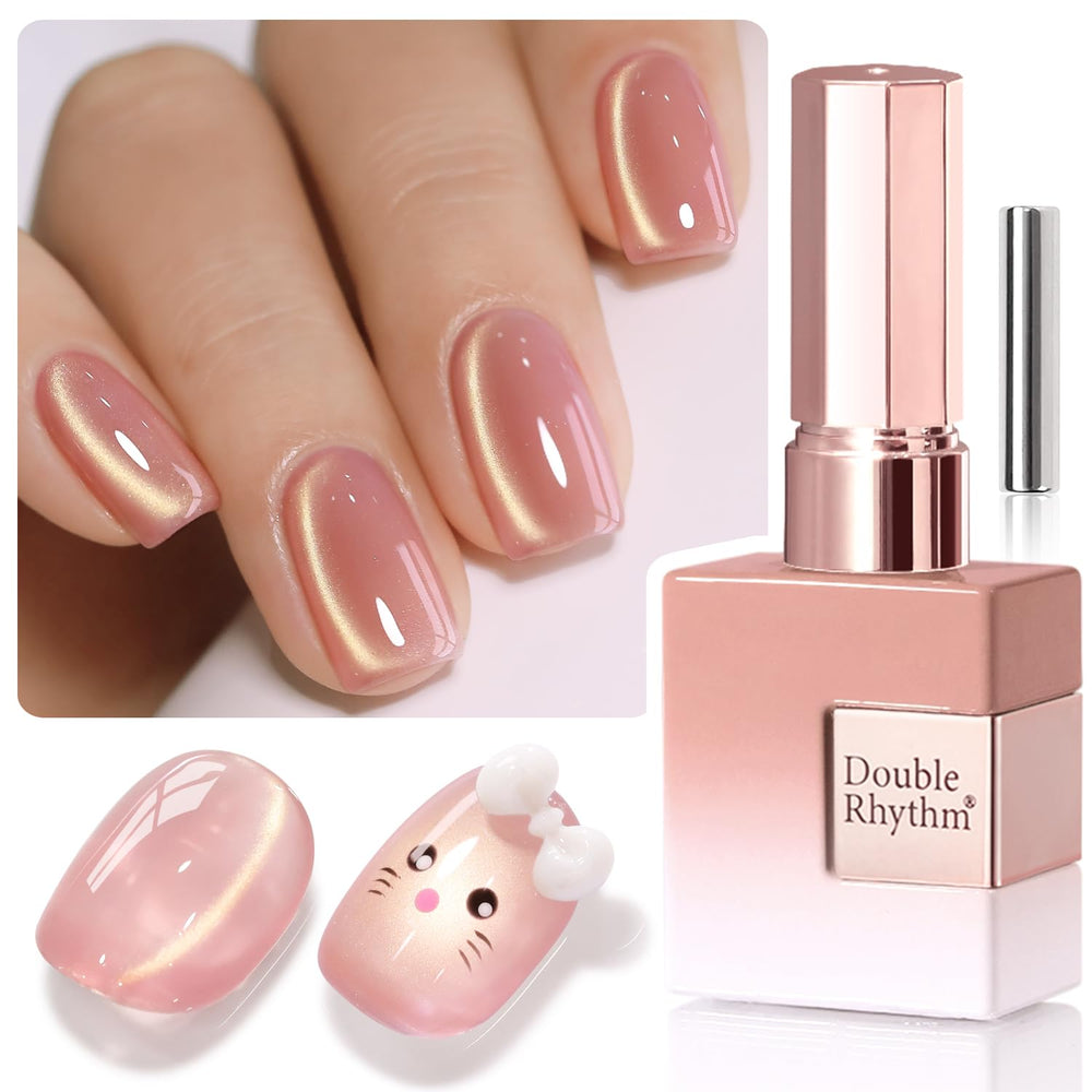 Double Rhythm cat eye gel polish with magnet showing shifting shimmer on the nail