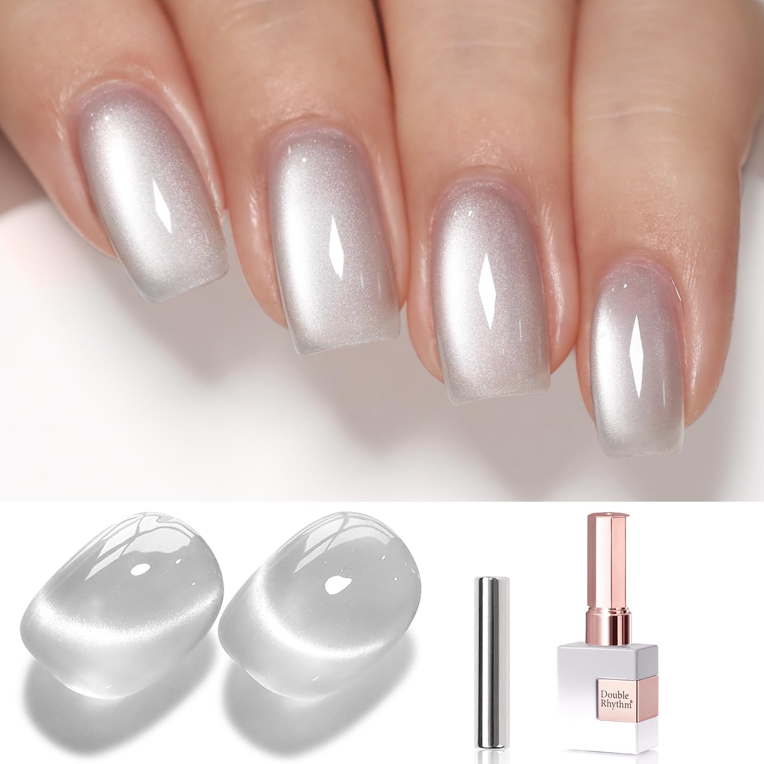 Double Rhythm cat eye polish bottle closeup shows holographic shimmer for bold nails.
