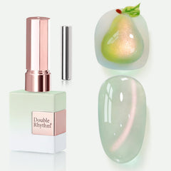 Double Rhythm cat-eye polish light green with magnetic depth for chic home nails