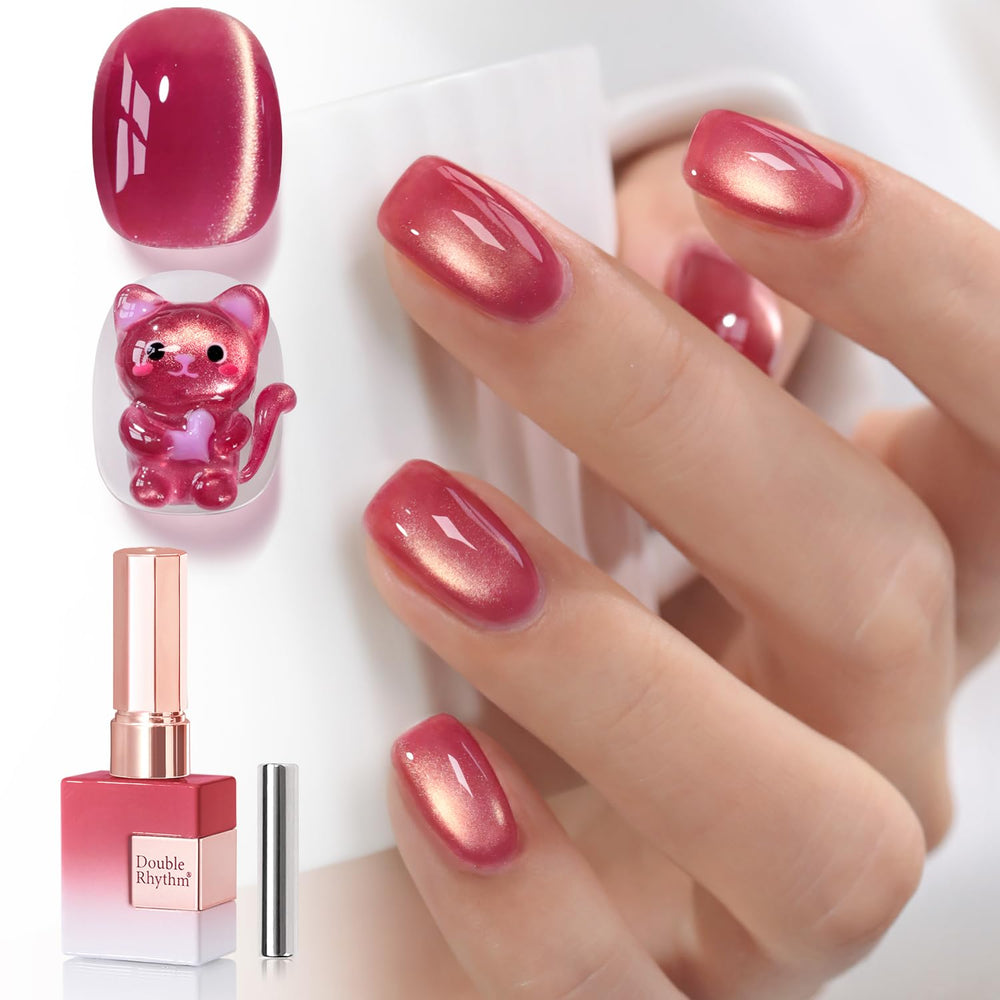 Double Rhythm cat-eye polish with magnet creates a dreamy rose purple look at home