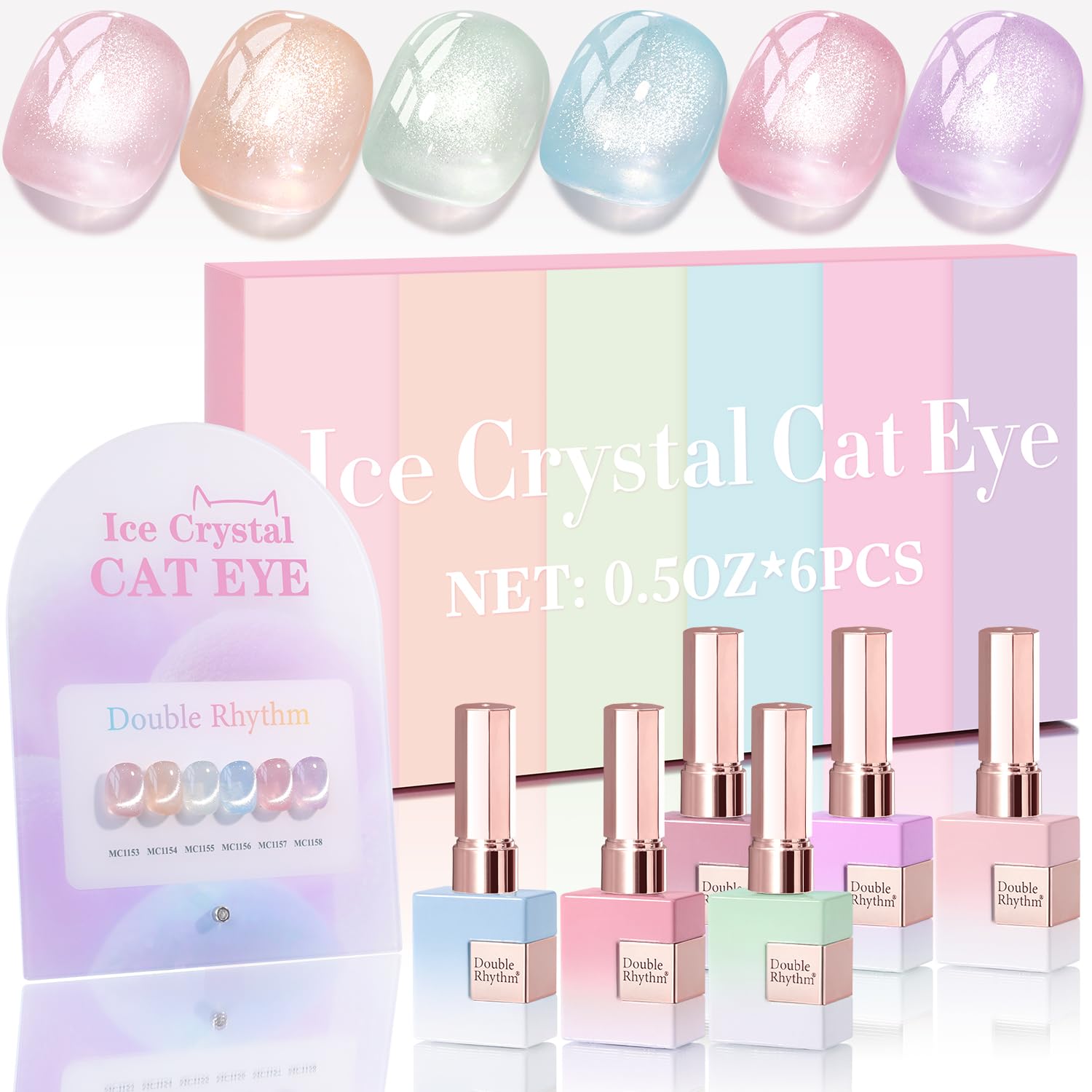 Double Rhythm cat-eye swatch and bottle show shimmering magnetic effect for salon-ready nails.