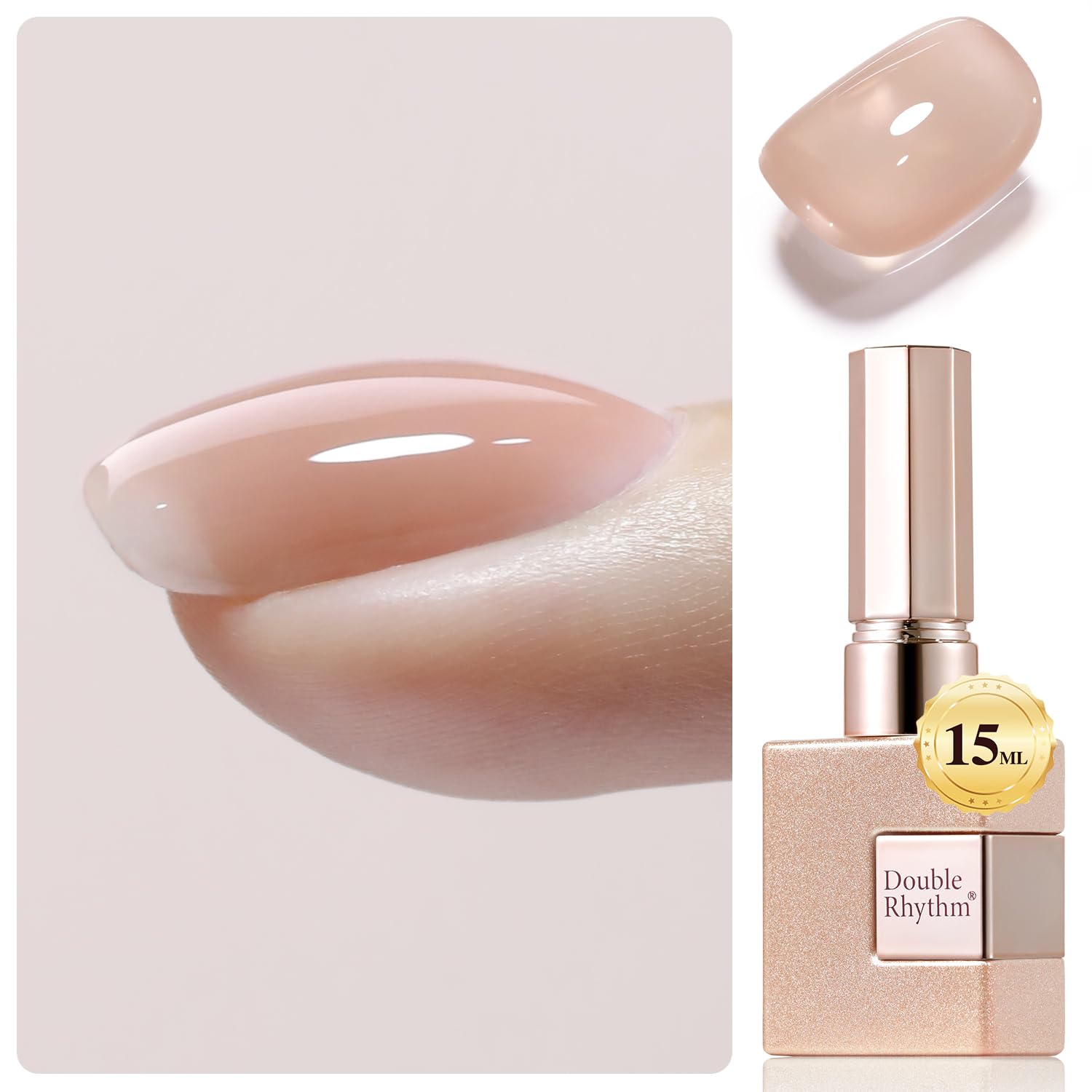 Double Rhythm clear gel nail polish apex-building in action for stronger nails
