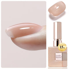 Double Rhythm clear gel nail polish apex-building in action for stronger nails
