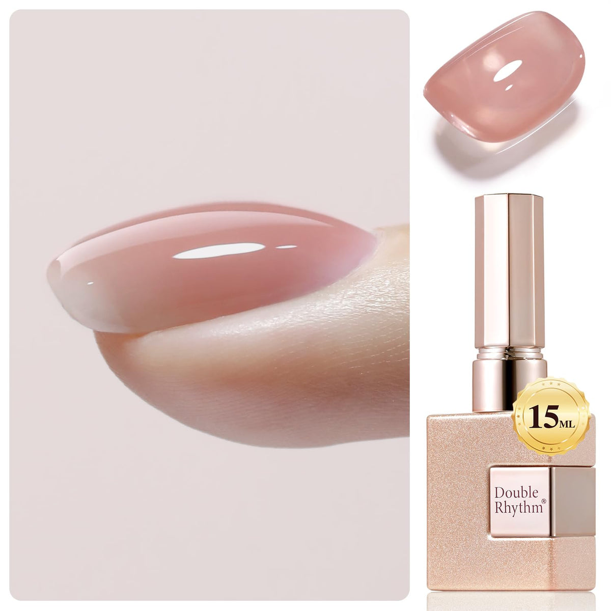 Double Rhythm clear gel nail polish bottle with long-lasting glossy finish.