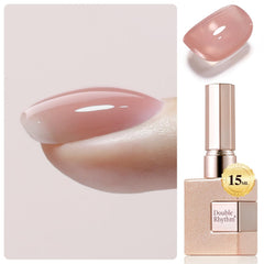 Double Rhythm clear gel nail polish bottle with long-lasting glossy finish.