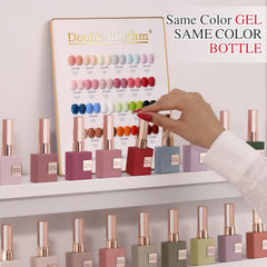 Clear top gel bottles in the Double Rhythm kit for lasting shine.