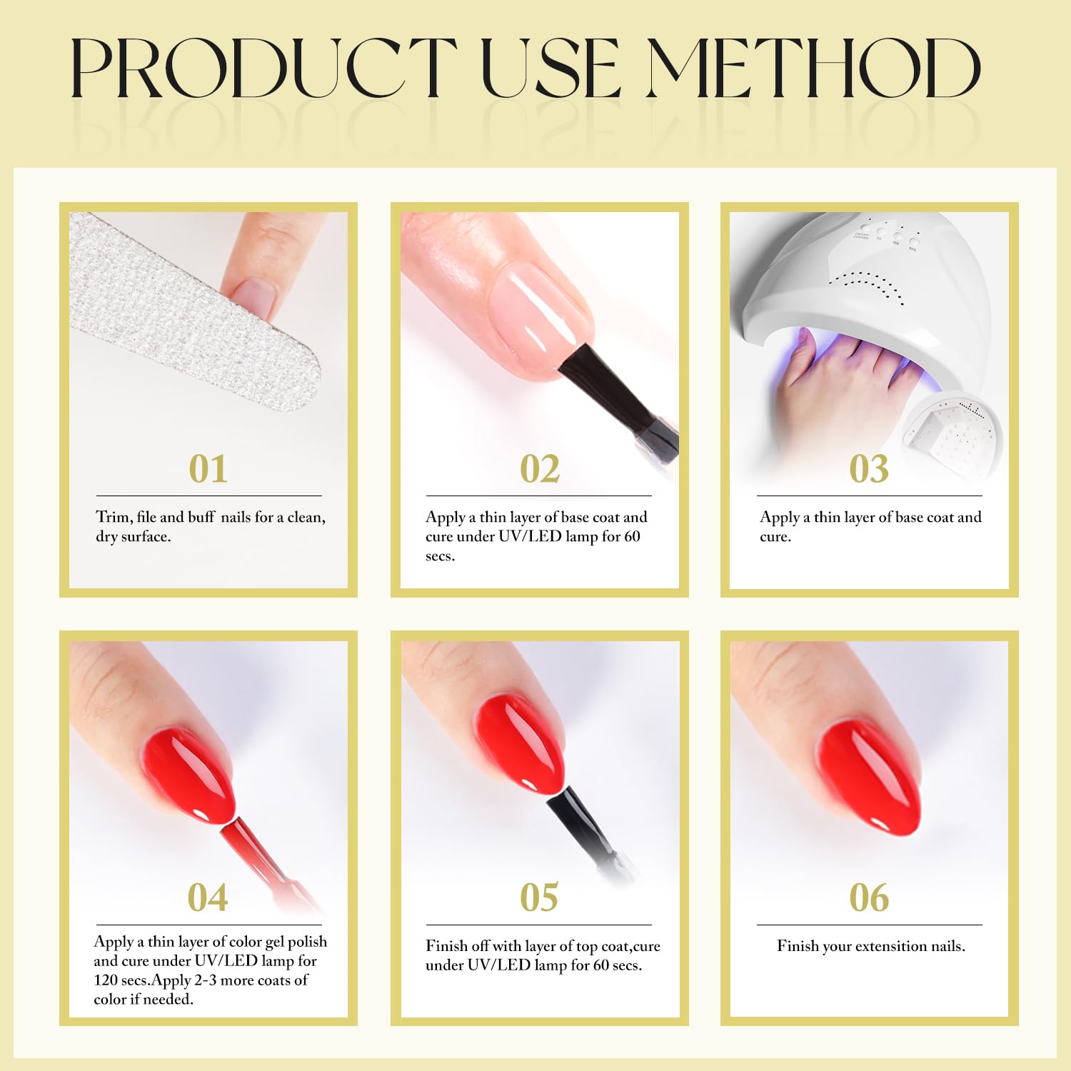 Closeup of nails with light yellow gel polish from Double Rhythm