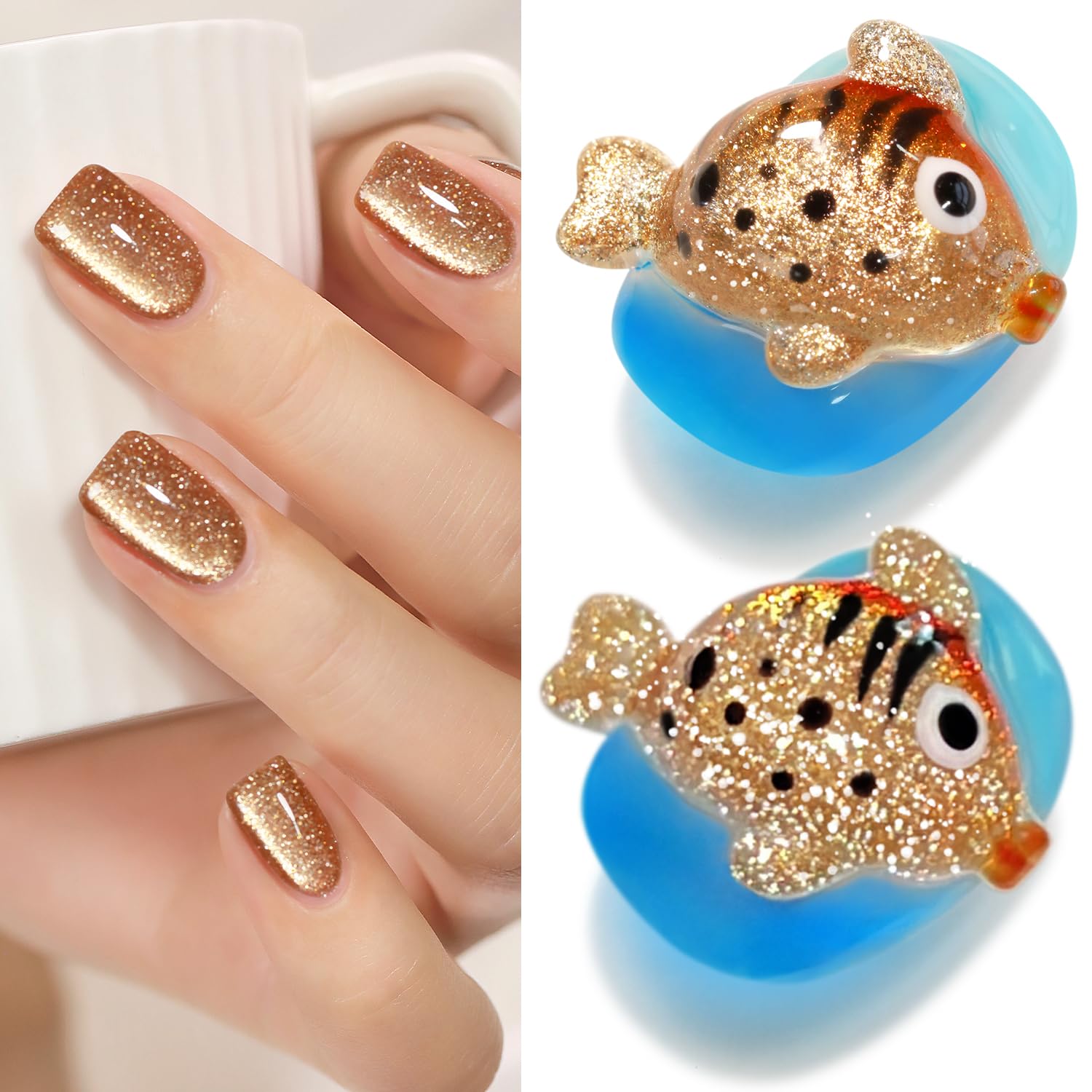 Double Rhythm coffee brown cat eye gel polish bottle ready for magnetic nail art.